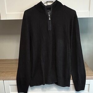 Raffi 100% Merino Wool Men's Sweater 1/4 Zip Size Medium Pullover Knit Charcoal